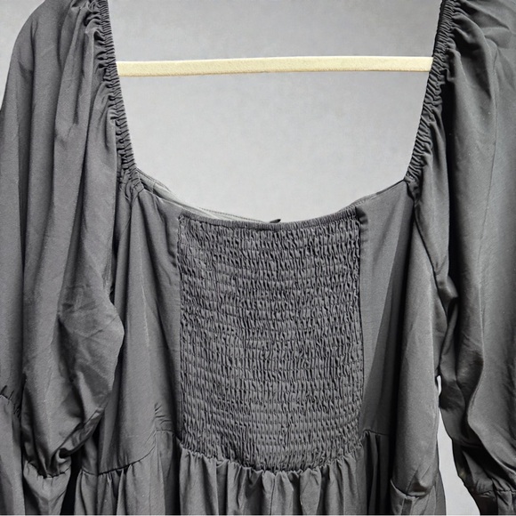 PrettyGarden Black Smocked Babydoll Dress XXL Lantern Sleeve Fit Flare - Picture 8 of 16